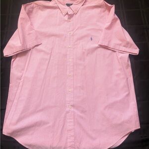 Ralph Lauren Seersucker Shirt Mens 2XLT Pink Striped Short Sleeve Blue Pony